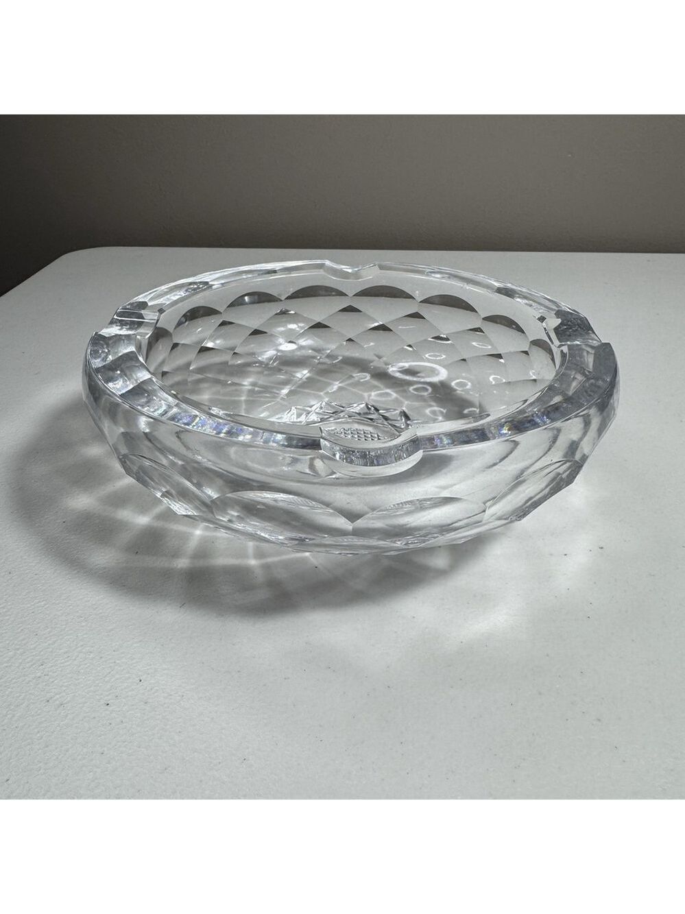Vintage Cut Glass Crystal Cigar Ashtray 4 lbs Diamond Pattern